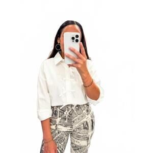 NEW ZOE AND CLAIRE women's tied and true bow detail cotton blouse in white